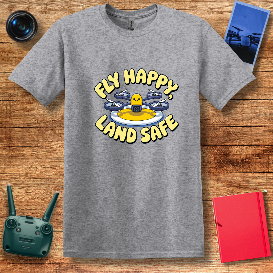 “Fly Happy, Land Safe” Fun Drone T-Shirt for Kids