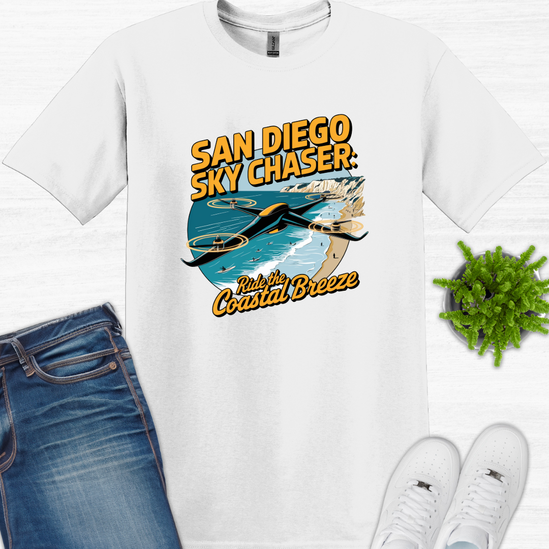 "San Diego Sky Chaser: Ride the Coastal Breeze" V2 – California Drone T-Shirt