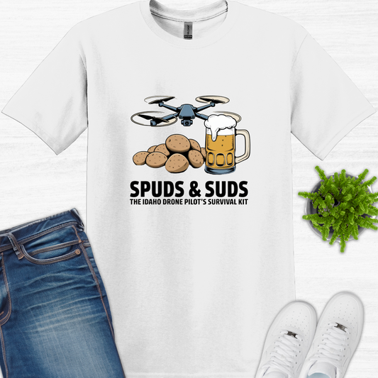 "Spuds & Suds – The Idaho Drone Pilot’s Survival Kit!"  - Funny Drone T-Shirt V3