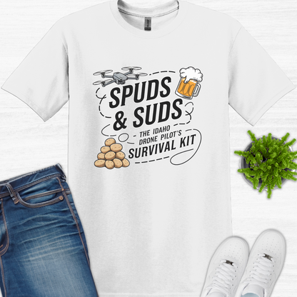 "Spuds & Suds – The Idaho Drone Pilot’s Survival Kit!"  - Funny Drone T-Shirt V2